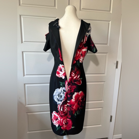 Enfocus Studio 8 Rose Floral Black Cold Shoulder Midi Dress - Picture 5 of 7